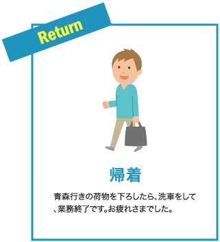 帰着 青森行きの荷物を下ろしたら、洗車をして、業務終了です。お疲れさまでした。
